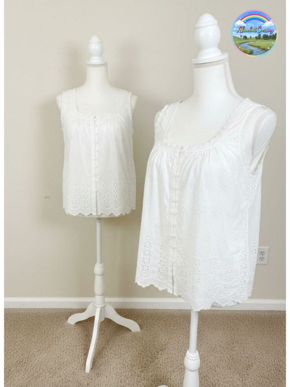 Lace Tank Top Embroidery Eyelet Blouse Button Down Sleeveless Square Neck